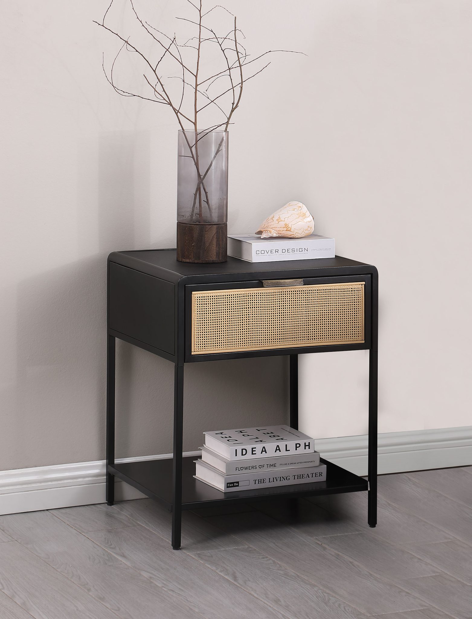Amherst 1-Drawer Cane Bedside Side Table