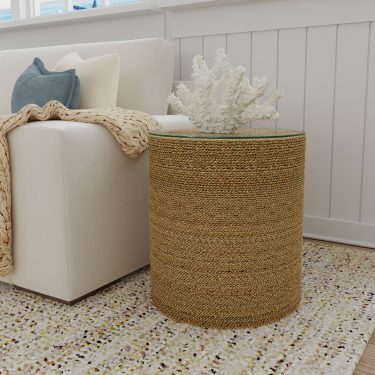 Halden Round Woven Seagrass Accent Side Table Light Brown