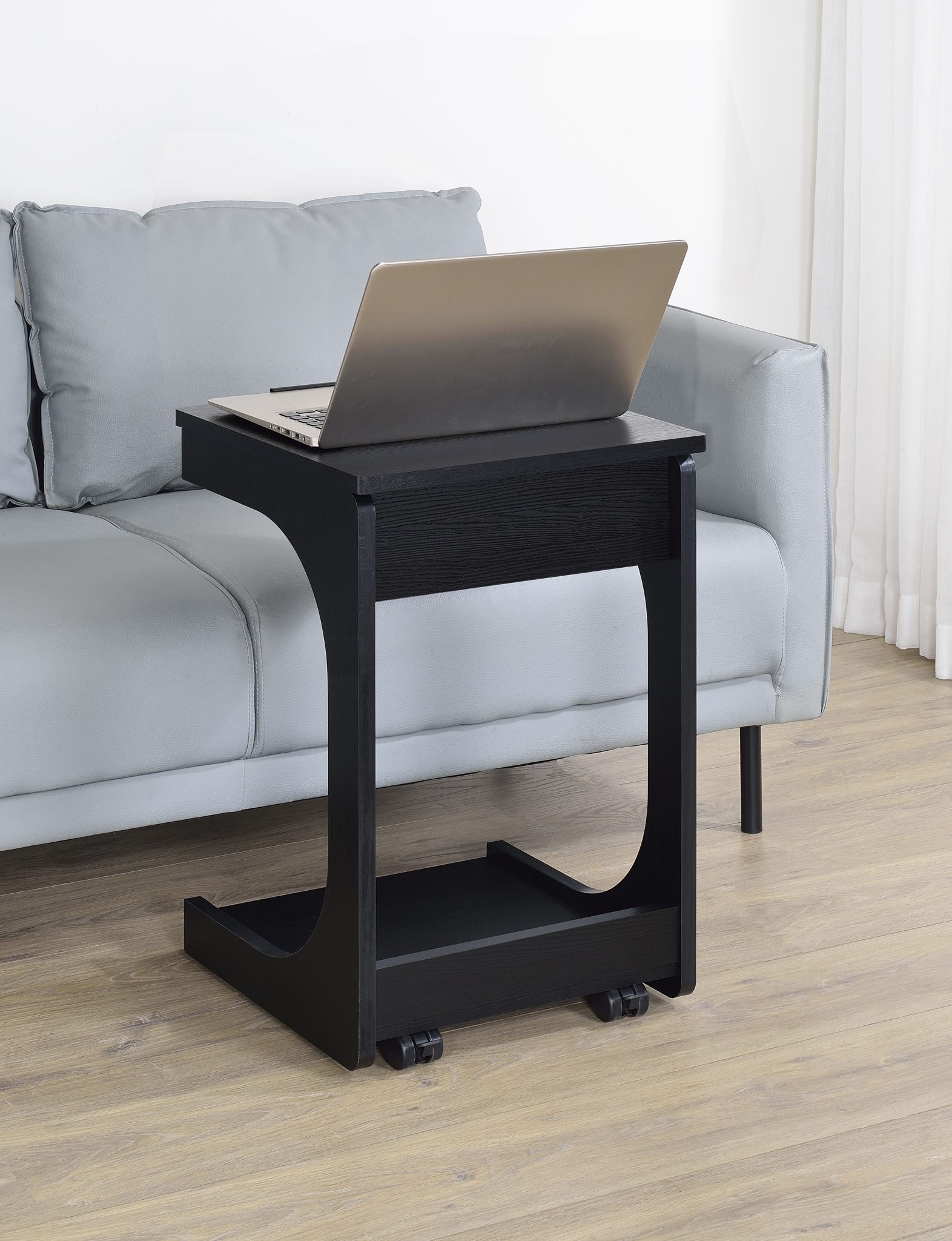 Ralston C-Shaped Lift-Top Sofa Side Table with Casters