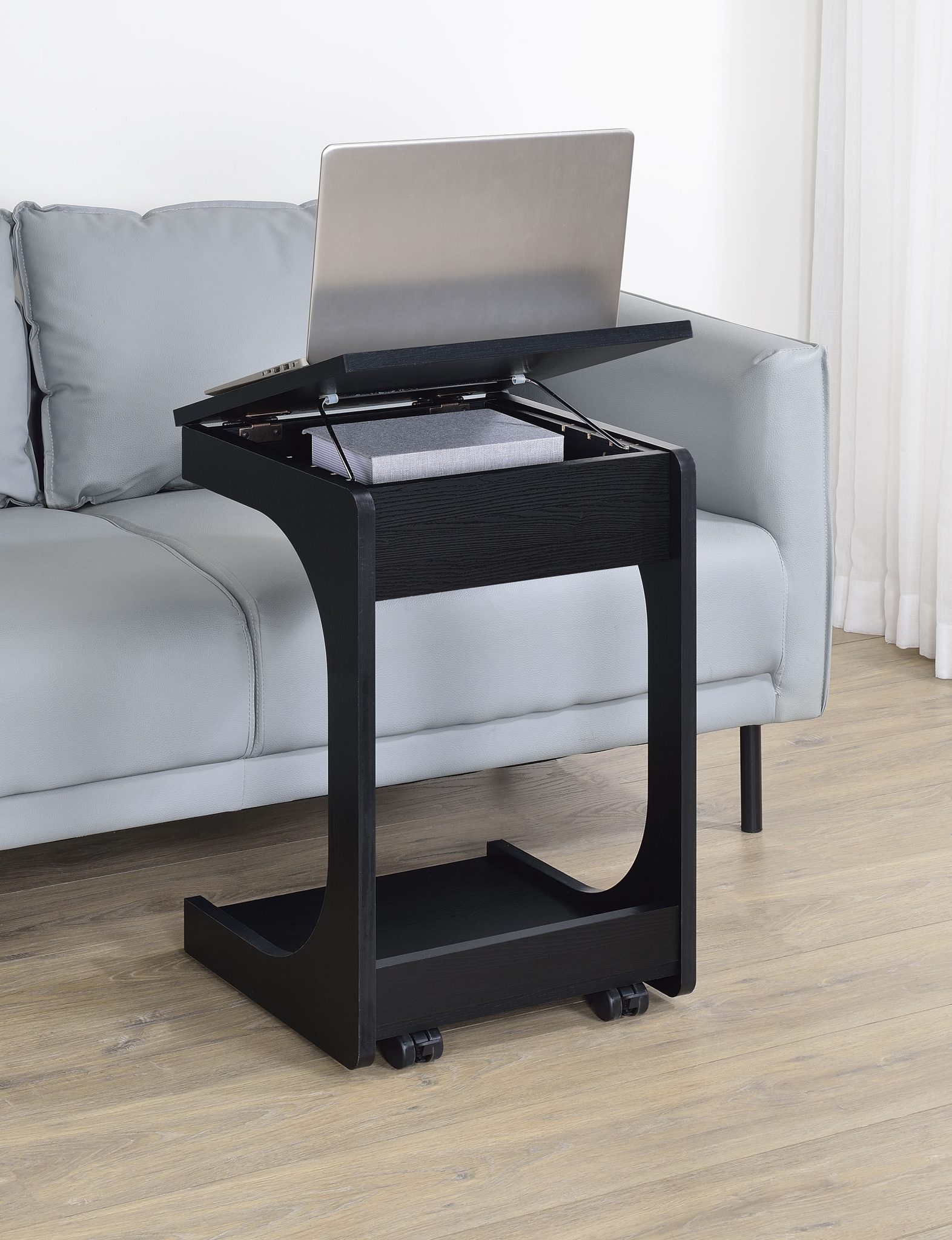 Ralston C-Shaped Lift-Top Sofa Side Table with Casters - Image 2