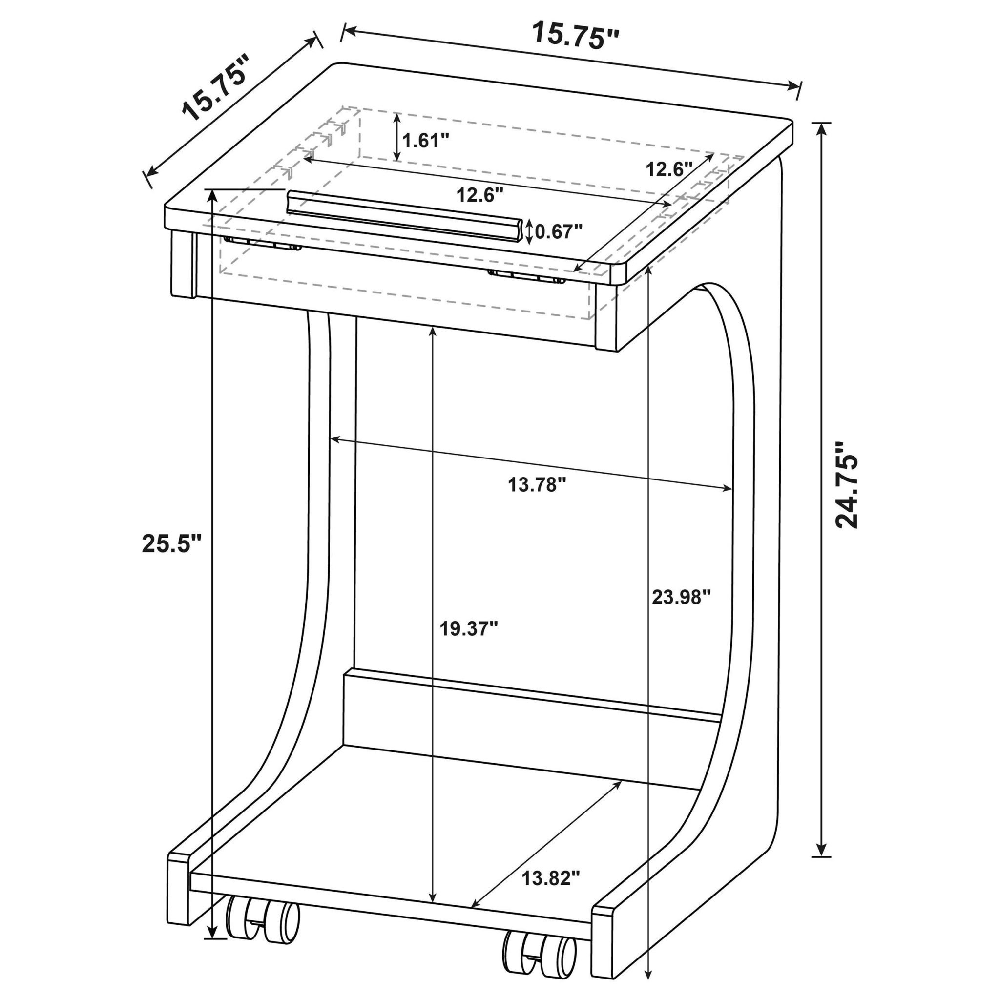Ralston C-Shaped Lift-Top Sofa Side Table with Casters - Image 15