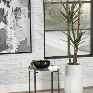 Noemie Round Marble Top Accent Side Table White and Gunmetal