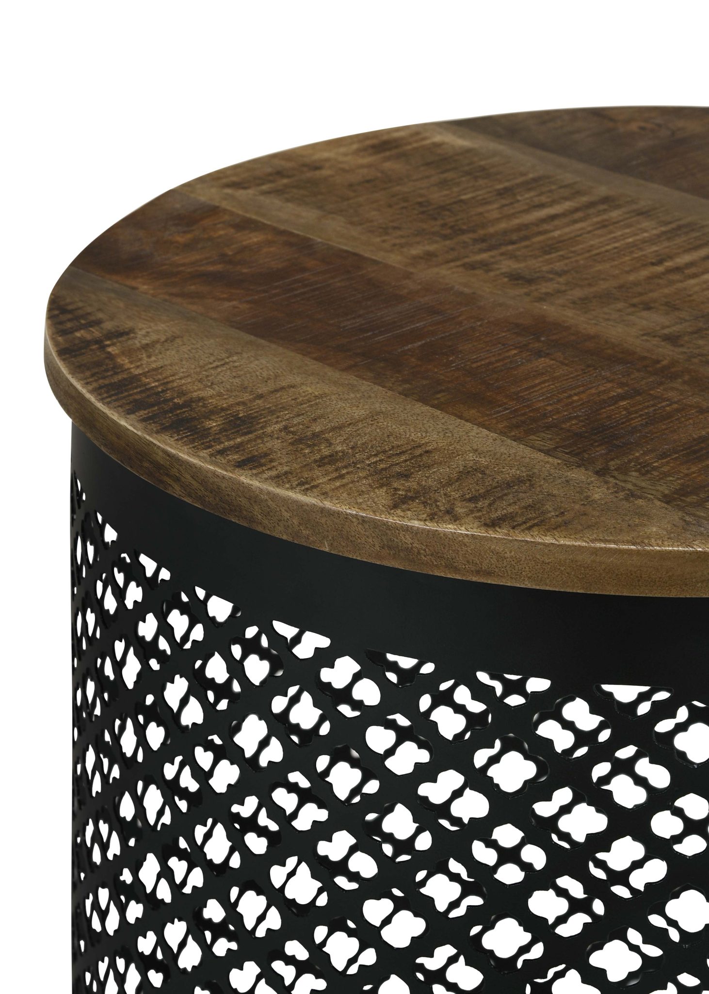 Aurora Round Drum Base Accent Side Table Natural and Black - Image 4