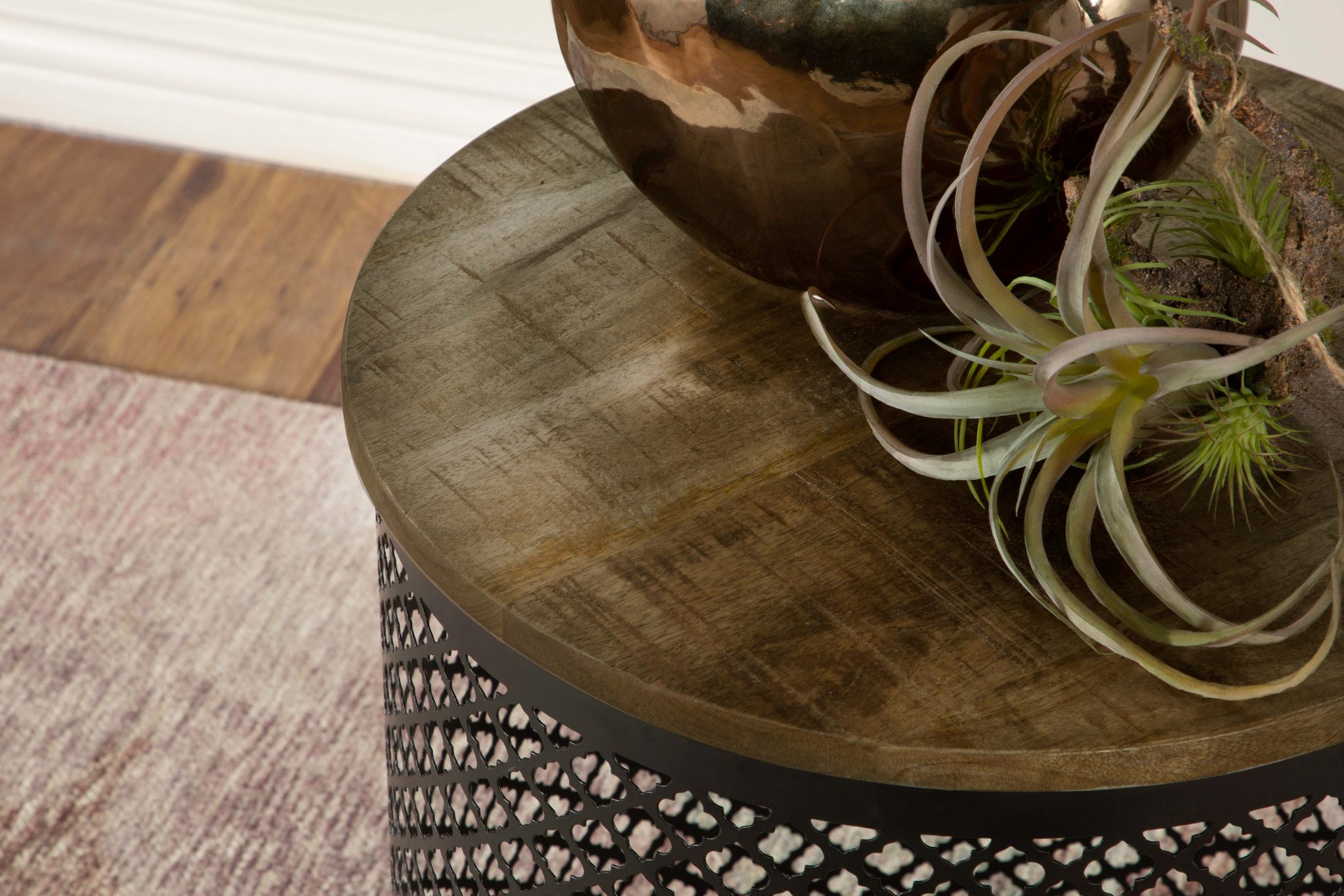 Aurora Round Drum Base Accent Side Table Natural and Black - Image 5