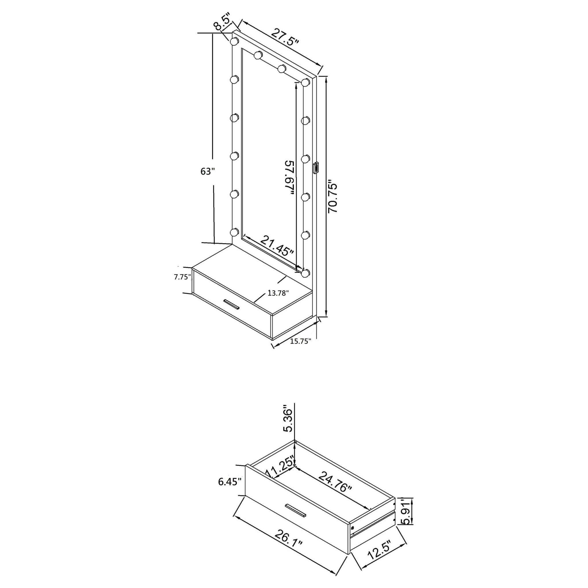 Spector 1-Drawer Lighted Full-Length Floor Mirror - Image 15