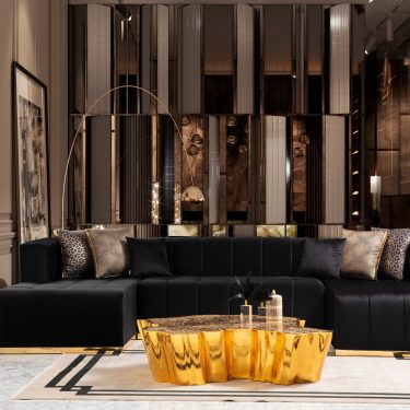 Elisha Black Velvet Double Chaise 130" Sectional