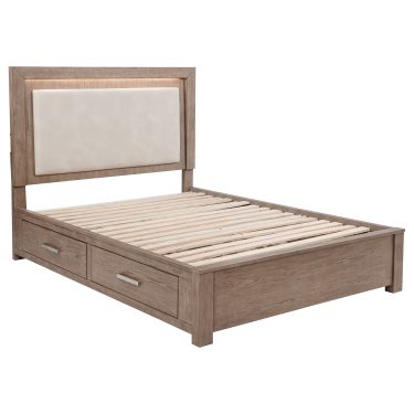 Kenora Wood LED Panel Storage Bed Bedroom Set – Barley Brown