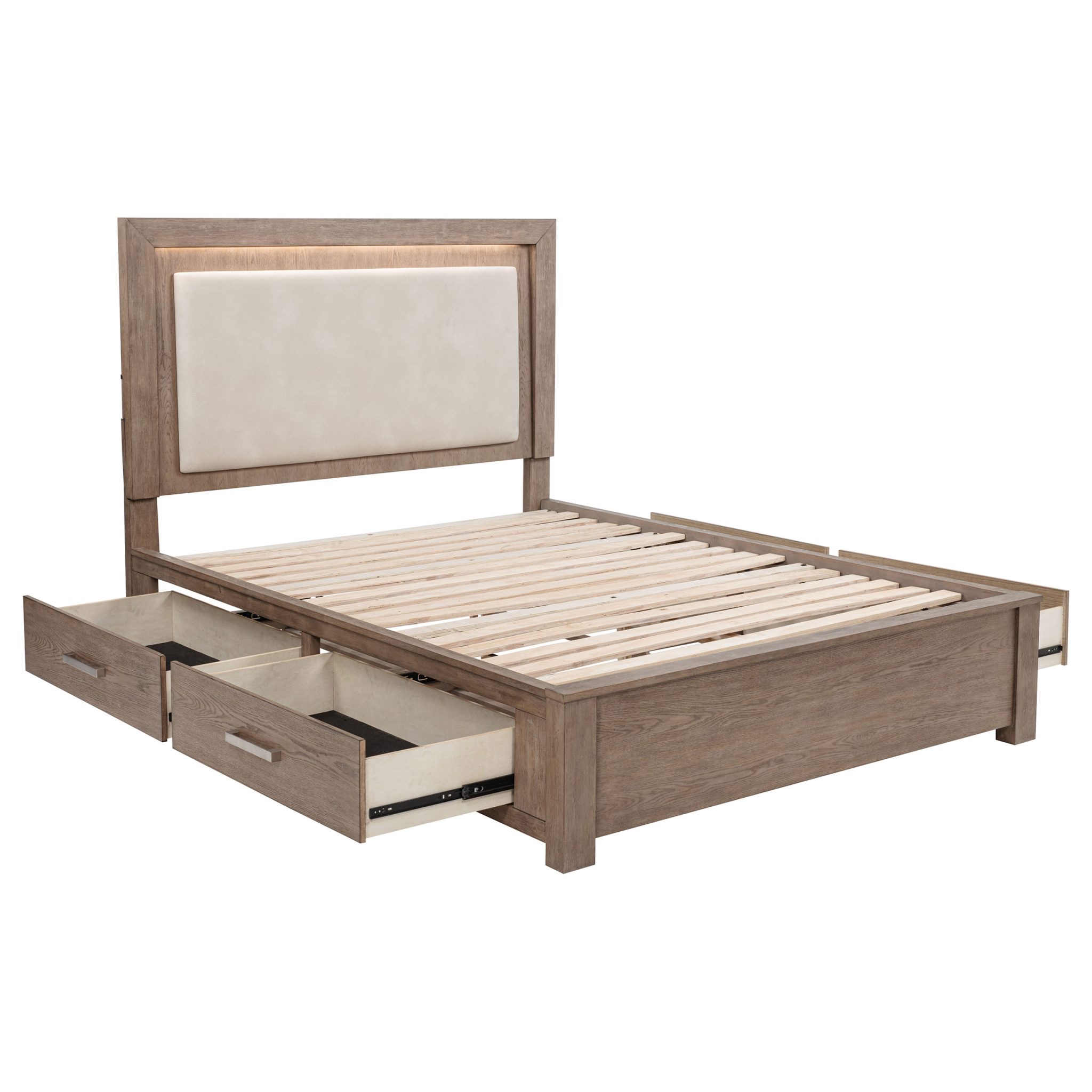 Kenora Wood LED Panel Storage Bed Bedroom Set – Barley Brown - Image 4