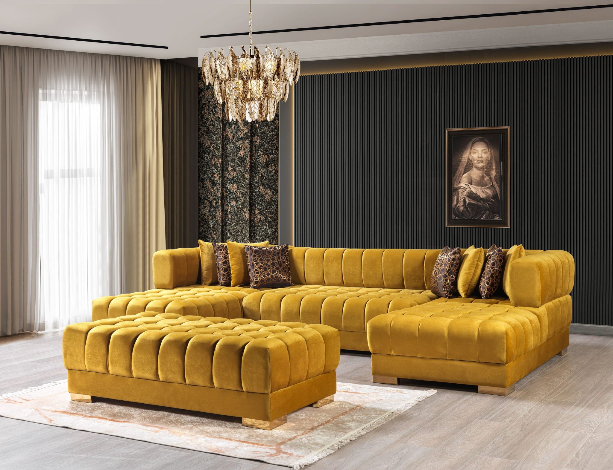 Ariana Mustard Velvet Double Chaise 138" Sectional - Image 6