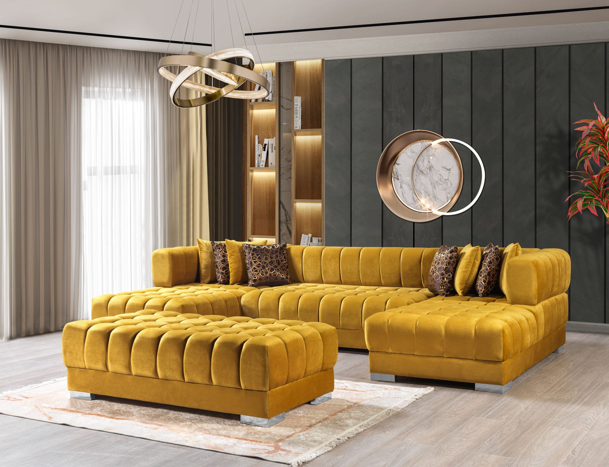 Ariana Mustard Velvet Double Chaise 138" Sectional - Image 3
