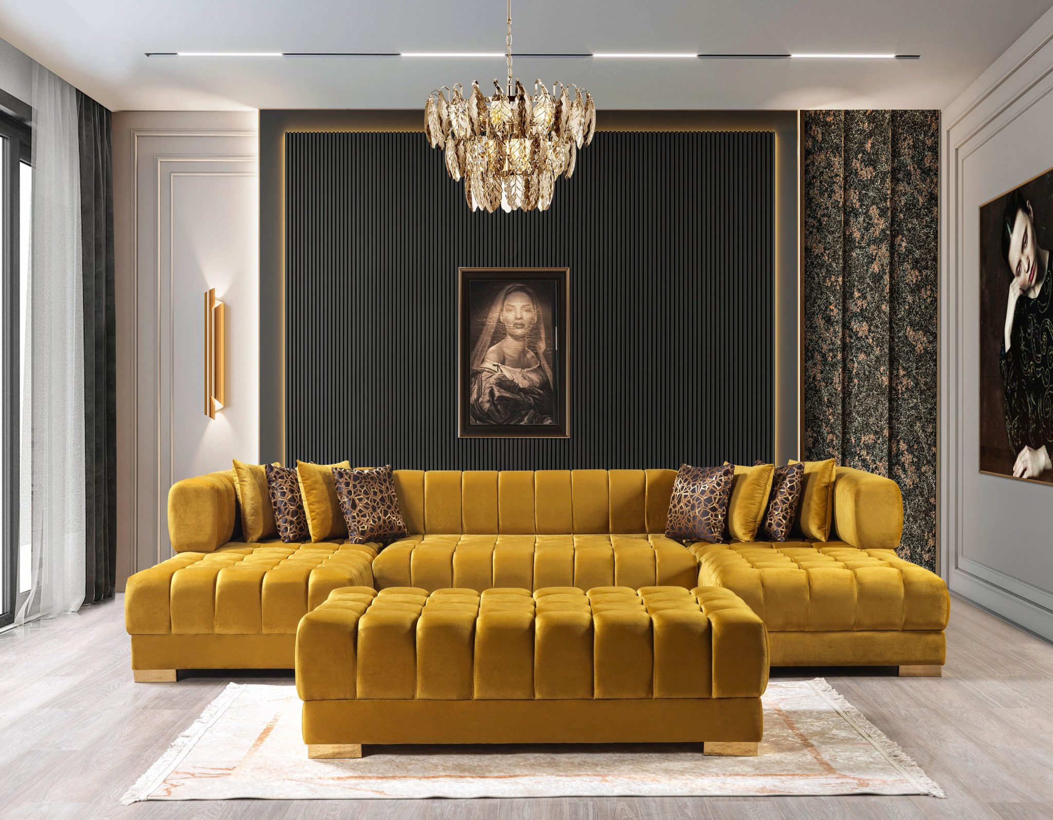 Ariana Mustard Velvet Double Chaise 138" Sectional - Image 4