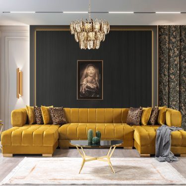 Ariana Mustard Velvet Double Chaise 138" Sectional