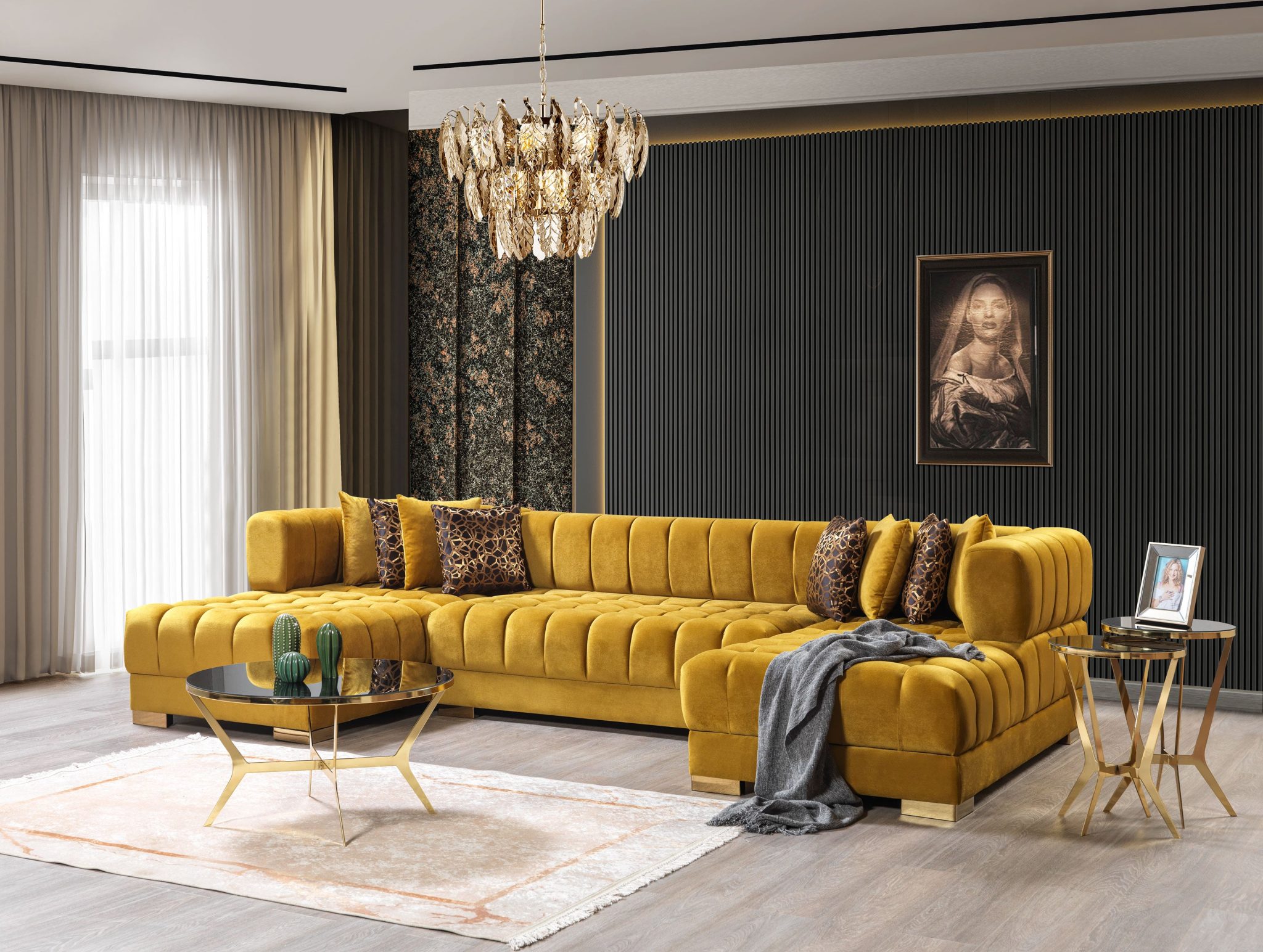 Ariana Mustard Velvet Double Chaise 138" Sectional - Image 2