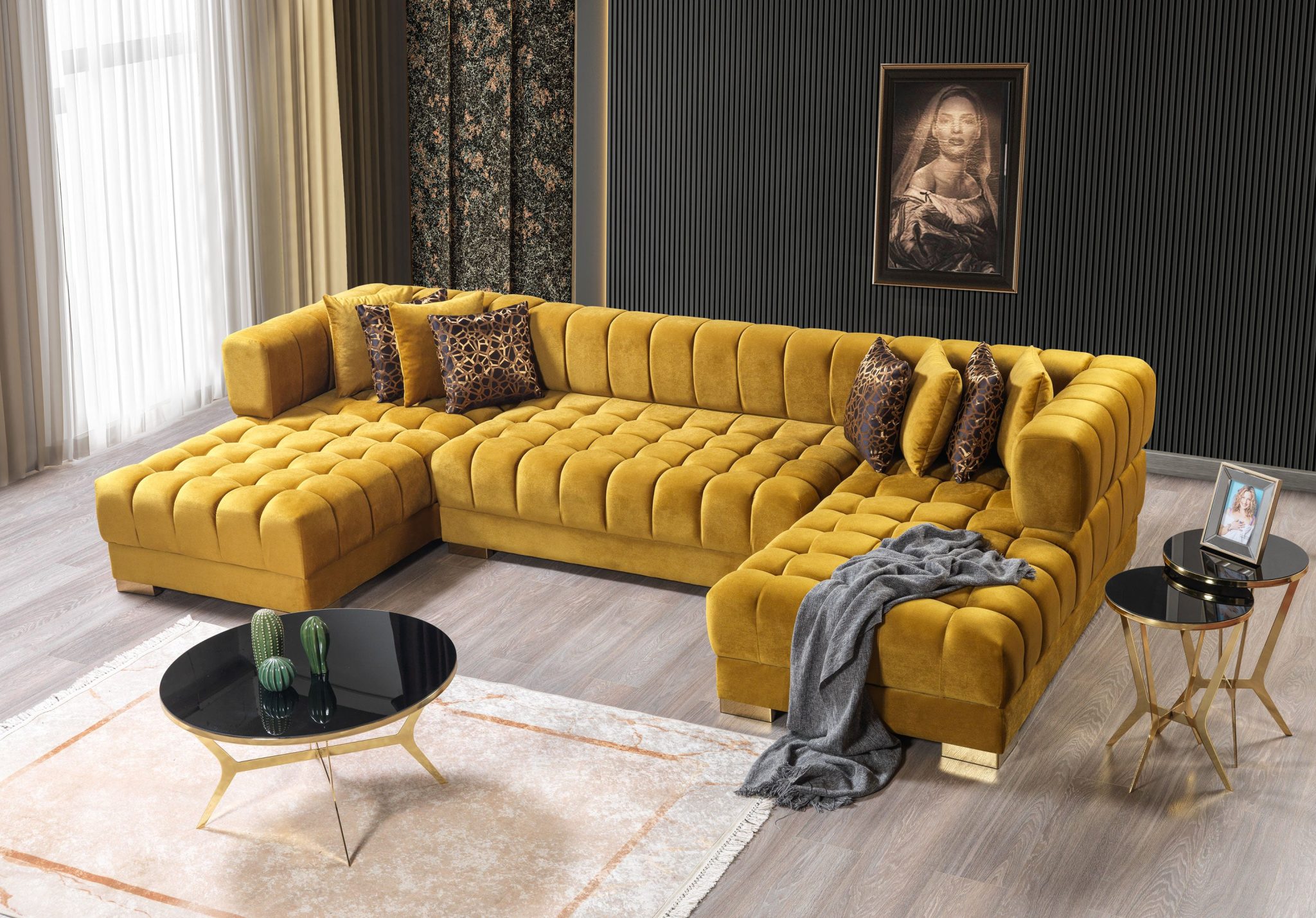 Ariana Mustard Velvet Double Chaise 138" Sectional - Image 5