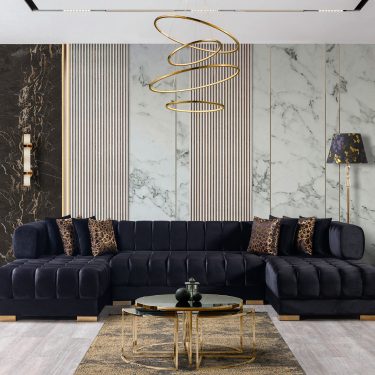 Ariana Black Velvet Double Chaise 138" Sectional