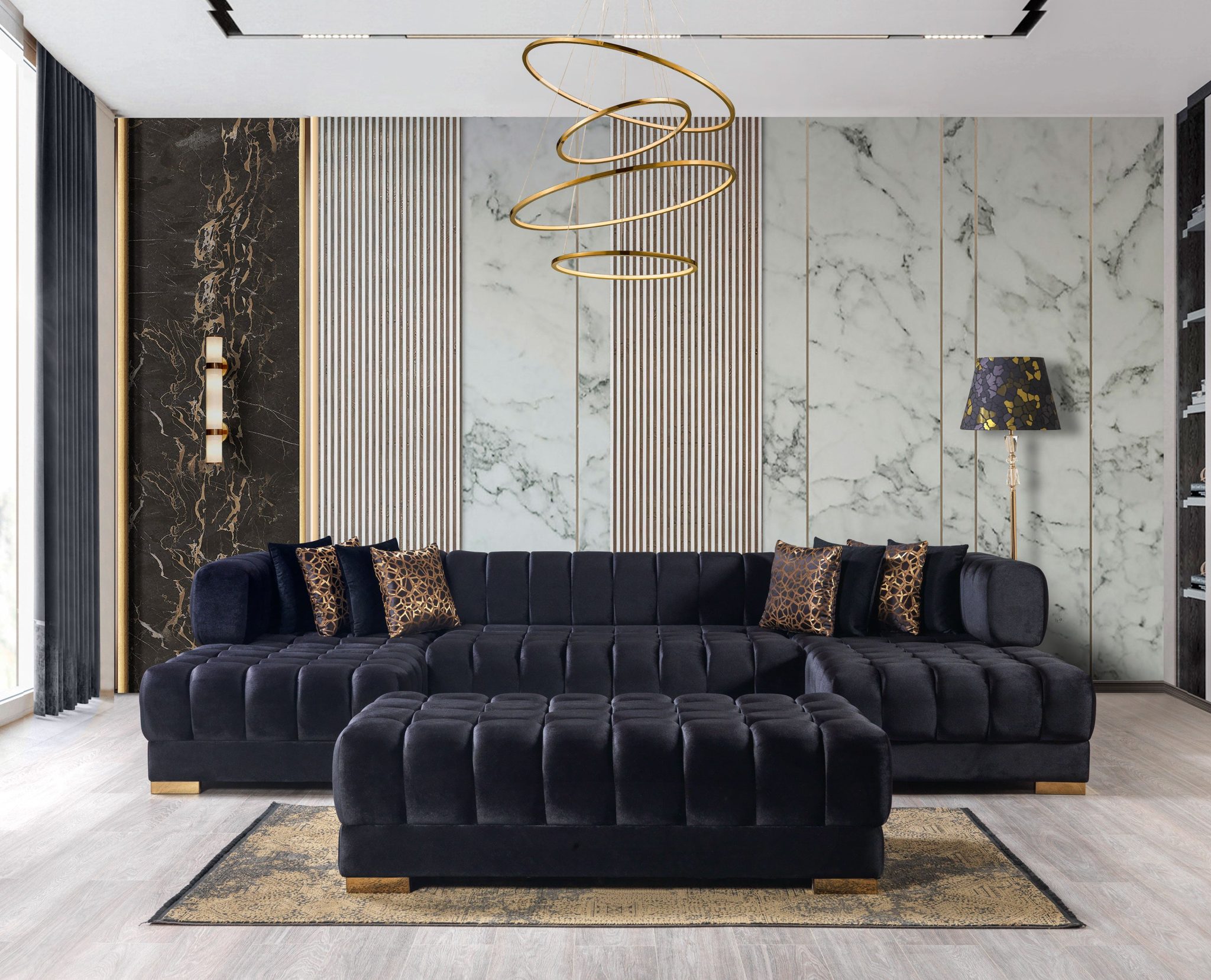 Ariana Black Velvet Double Chaise 138" Sectional - Image 4