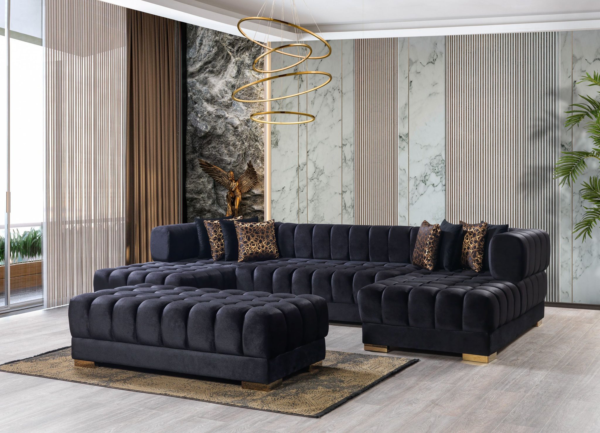 Ariana Black Velvet Double Chaise 138" Sectional - Image 3