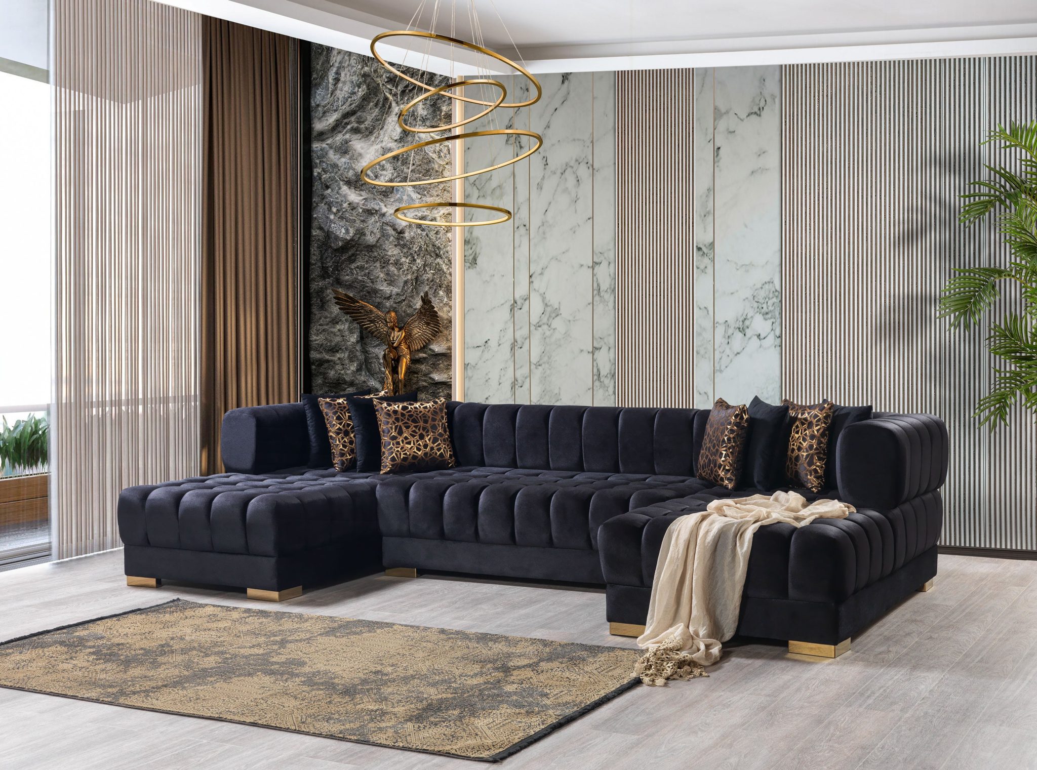 Ariana Black Velvet Double Chaise 138" Sectional - Image 2