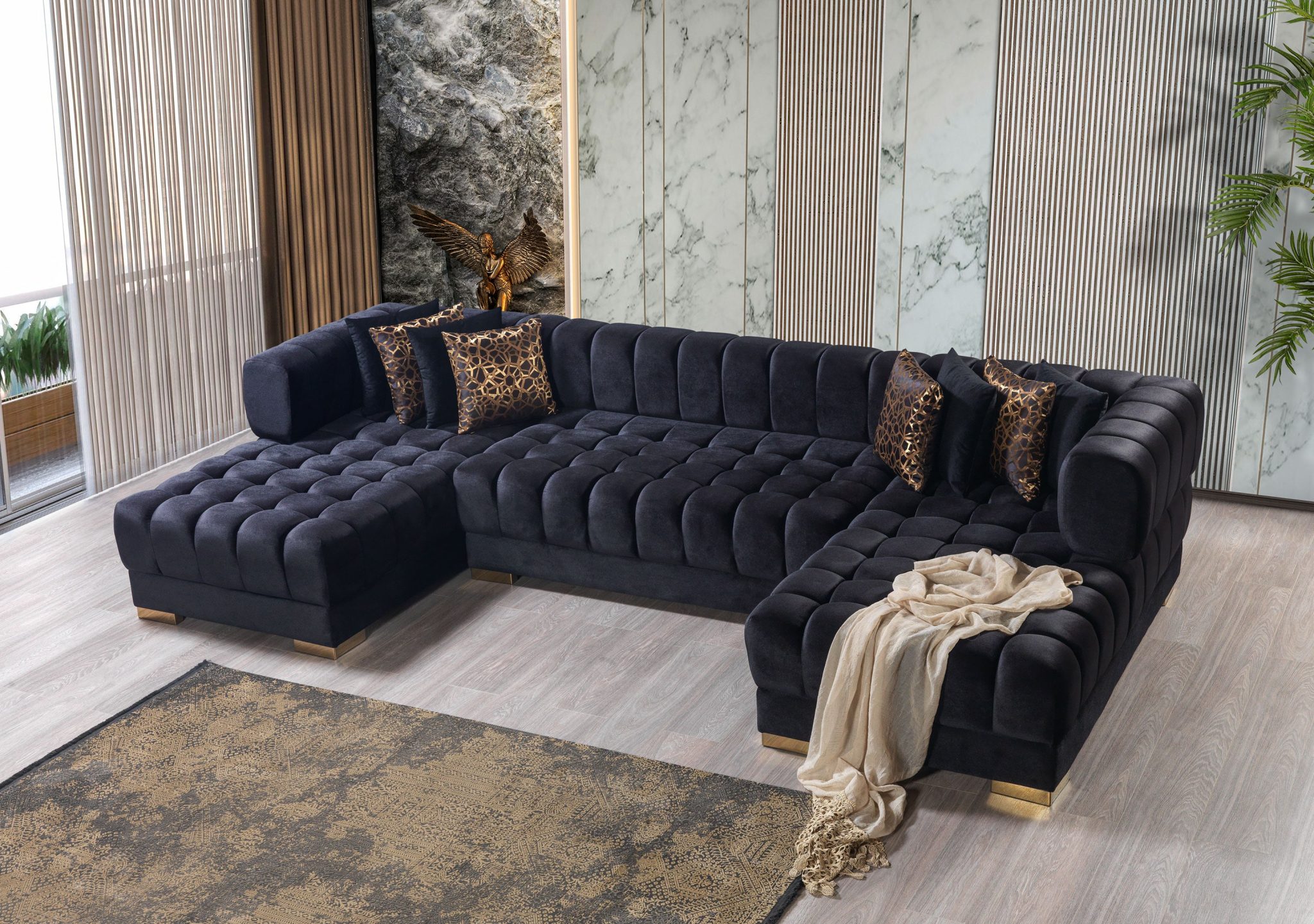 Ariana Black Velvet Double Chaise 138" Sectional - Image 5
