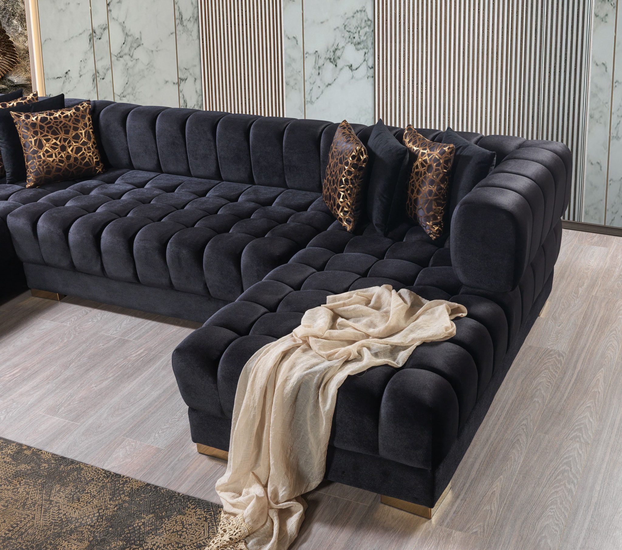 Ariana Black Velvet Double Chaise 138" Sectional - Image 8