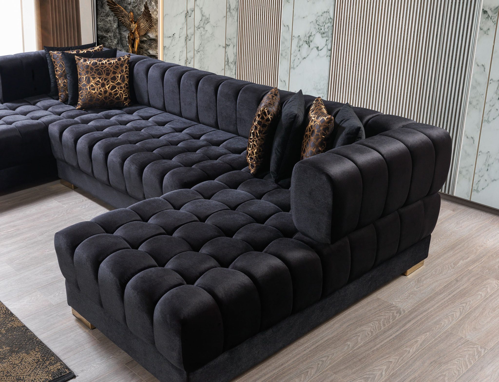 Ariana Black Velvet Double Chaise 138" Sectional - Image 9