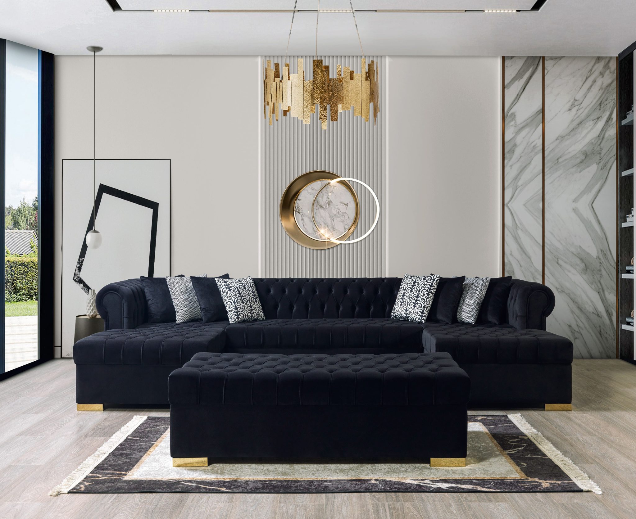 Lauren Black Velvet Double Chaise 136" Sectional - Image 5