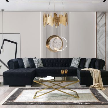 Lauren Black Velvet Double Chaise 136" Sectional
