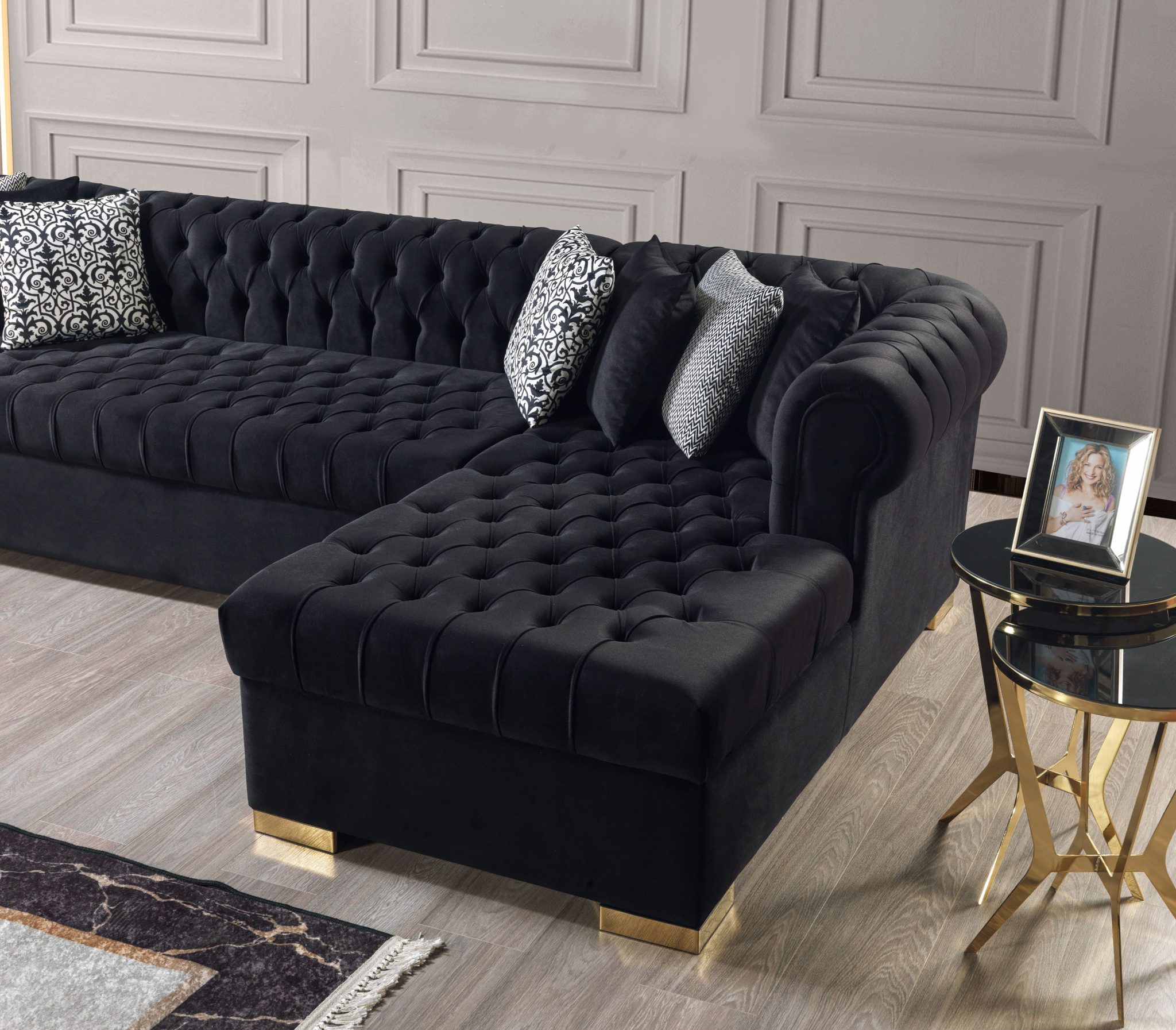 Lauren Black Velvet Double Chaise 136" Sectional - Image 10