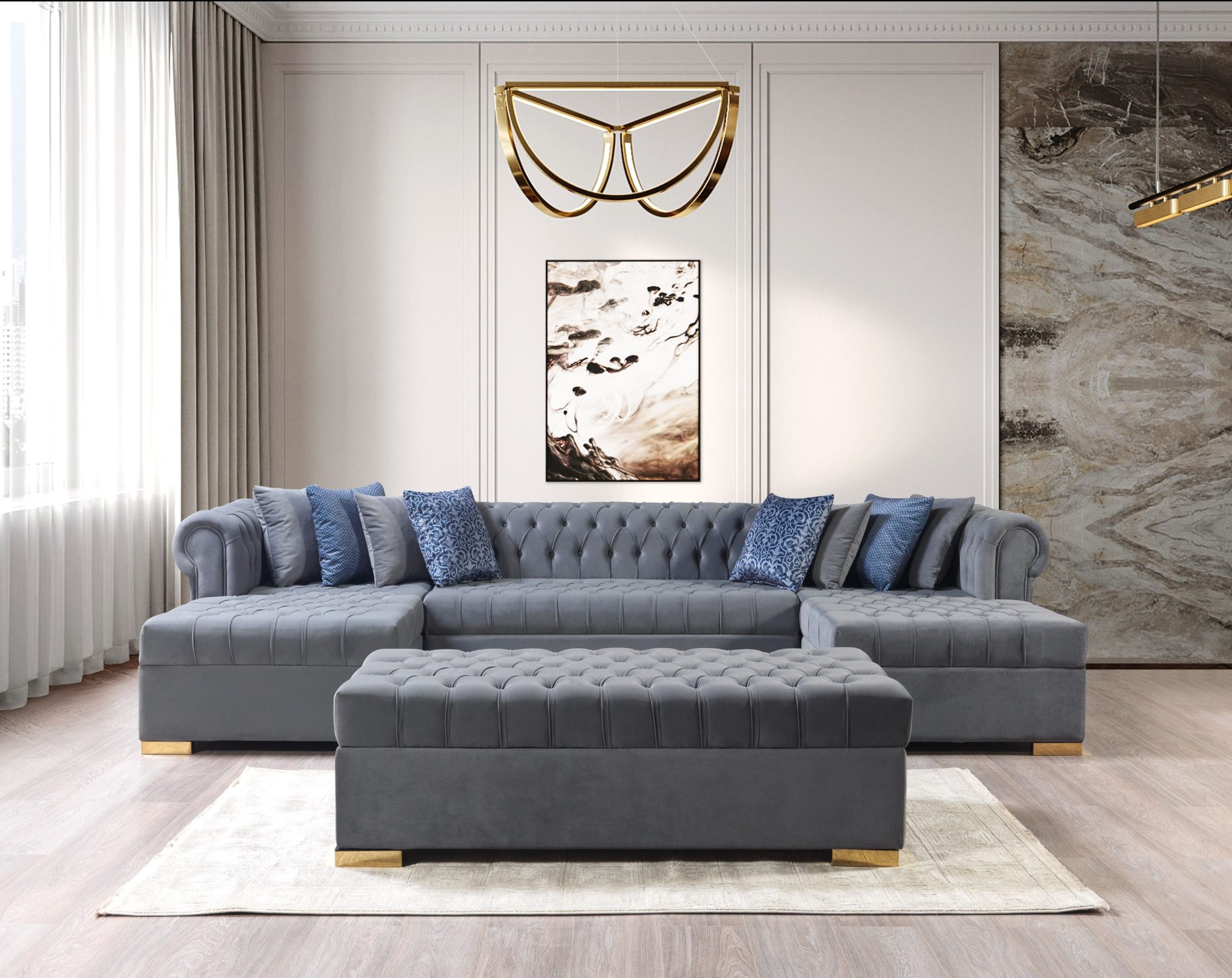 Lauren Gray Velvet Double Chaise 136" Sectional - Image 5
