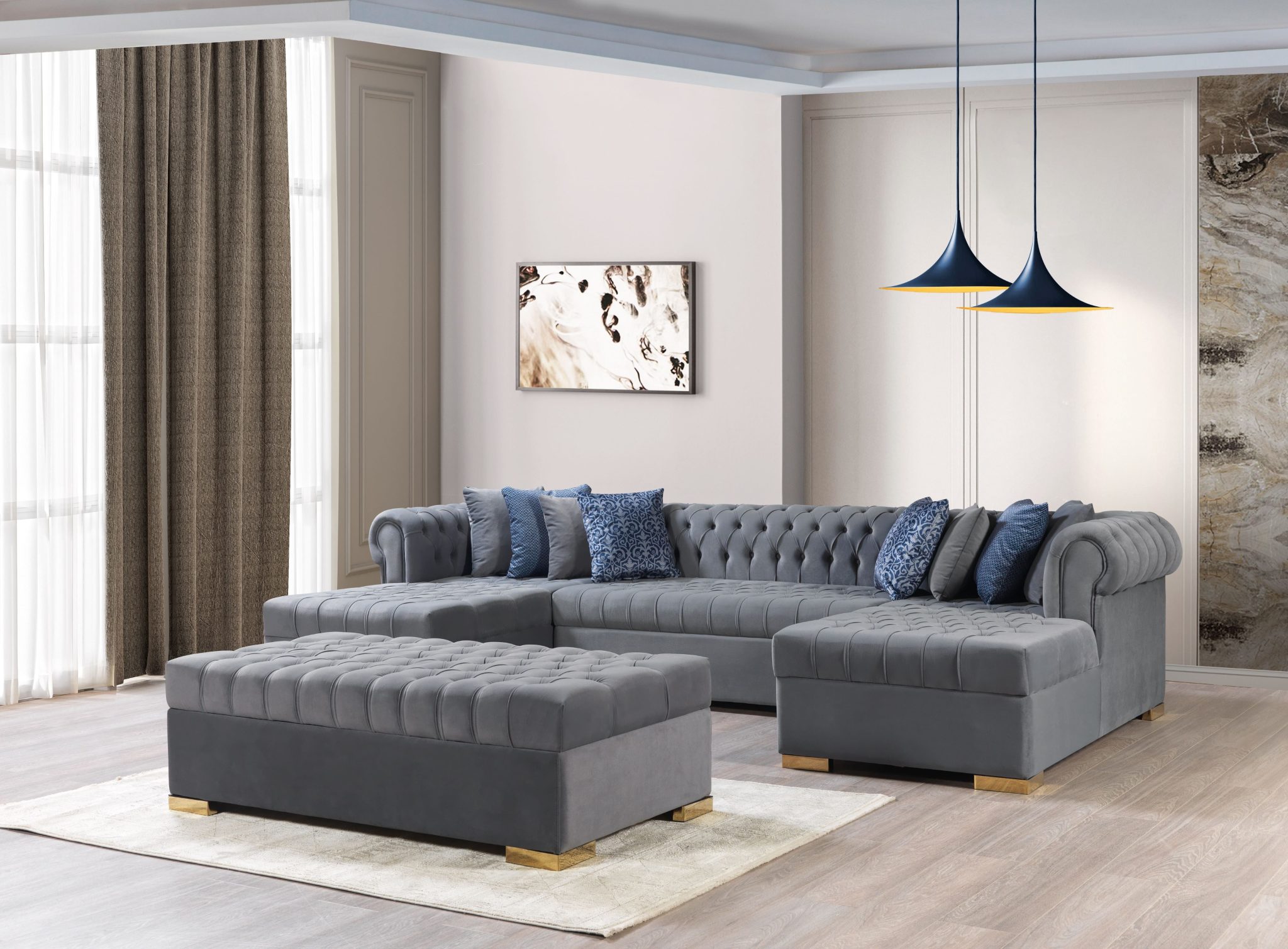 Lauren Gray Velvet Double Chaise 136" Sectional - Image 4