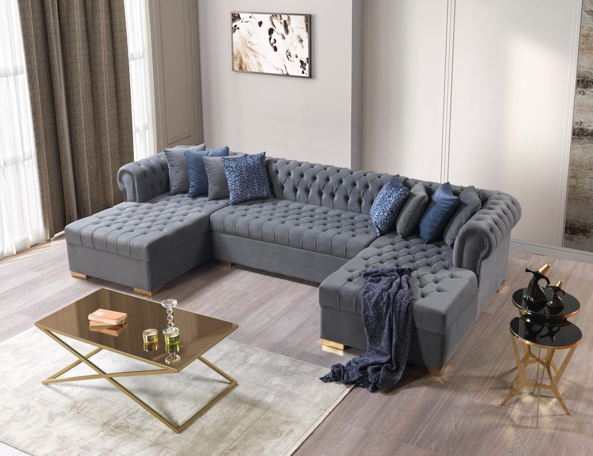 Lauren Gray Velvet Double Chaise 136" Sectional - Image 6