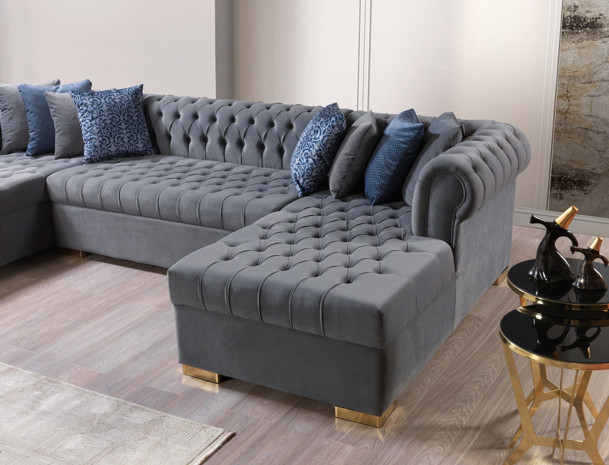 Lauren Gray Velvet Double Chaise 136" Sectional - Image 9