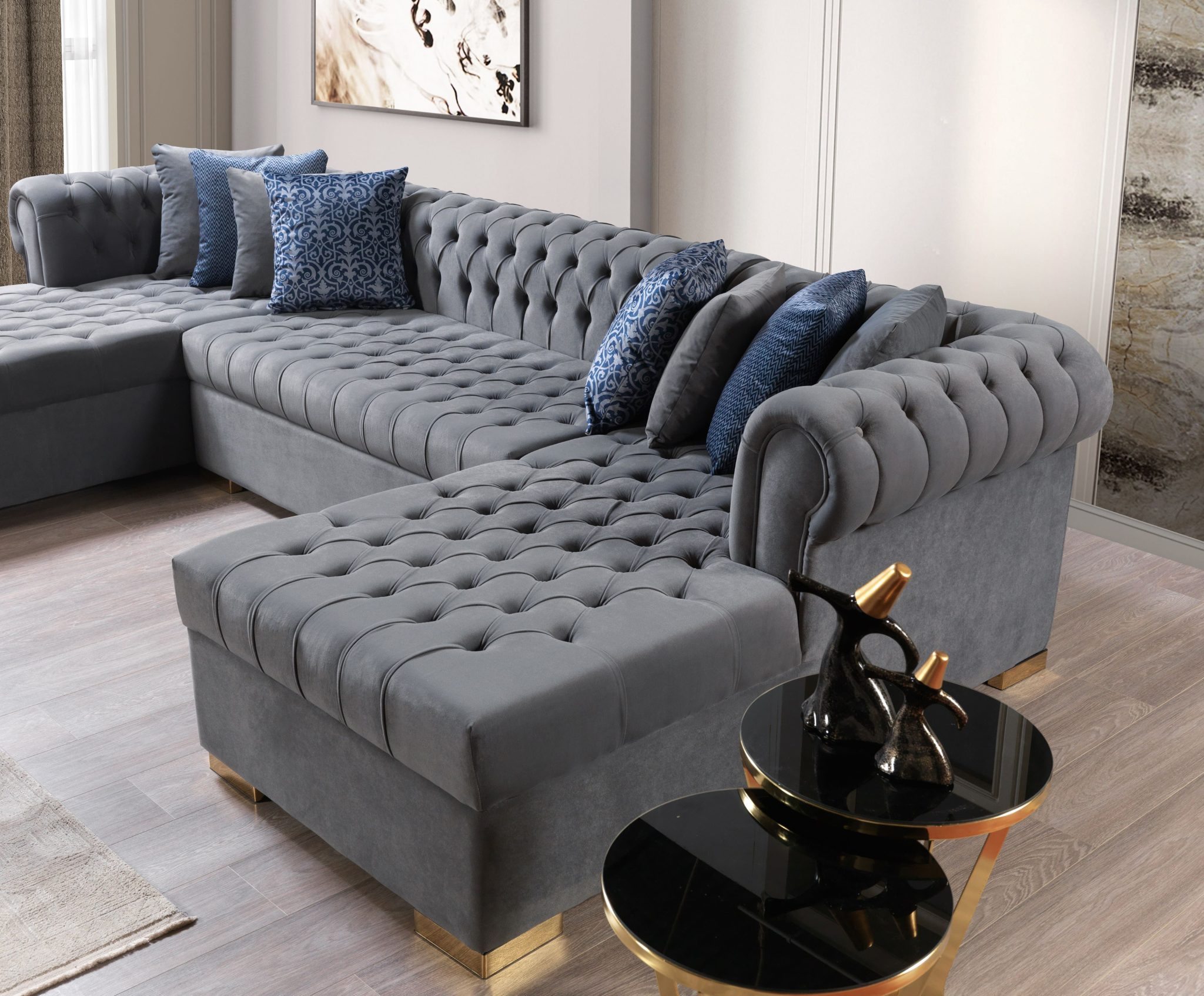 Lauren Gray Velvet Double Chaise 136" Sectional - Image 8