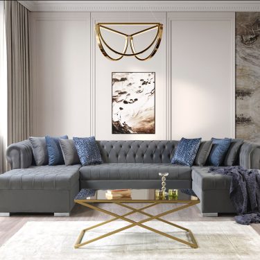 Lauren Gray Velvet Double Chaise 136" Sectional
