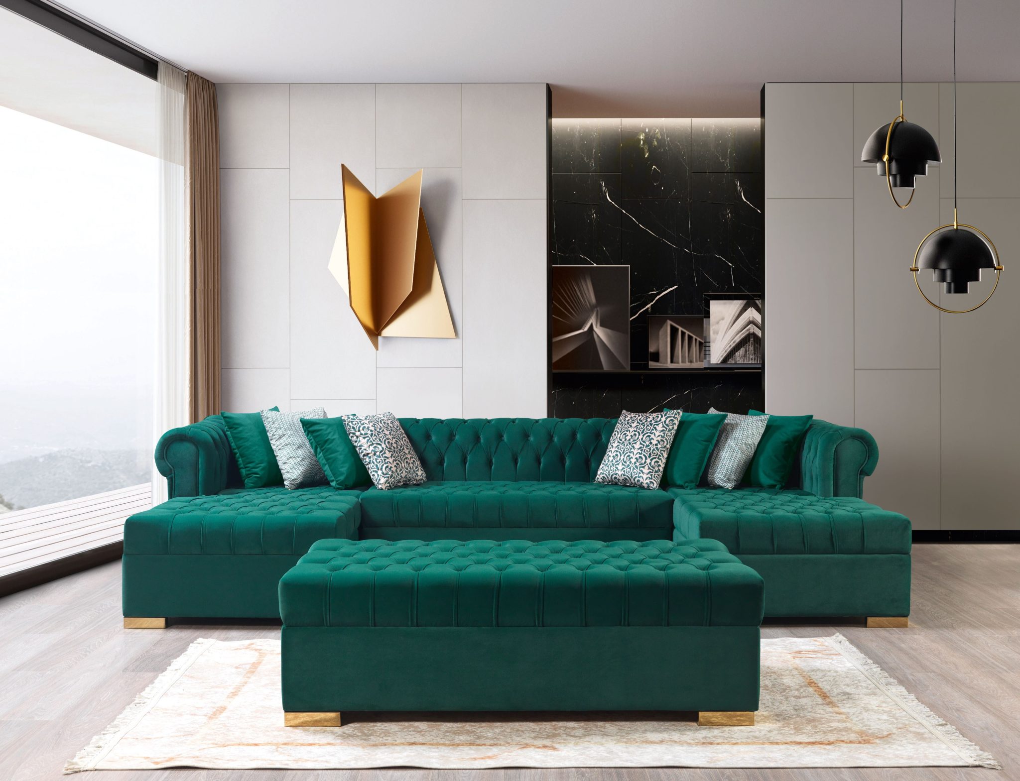 Lauren Green Velvet Double Chaise 136" Sectional - Image 5