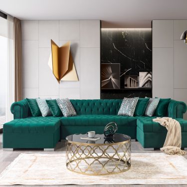 Lauren Green Velvet Double Chaise 136" Sectional