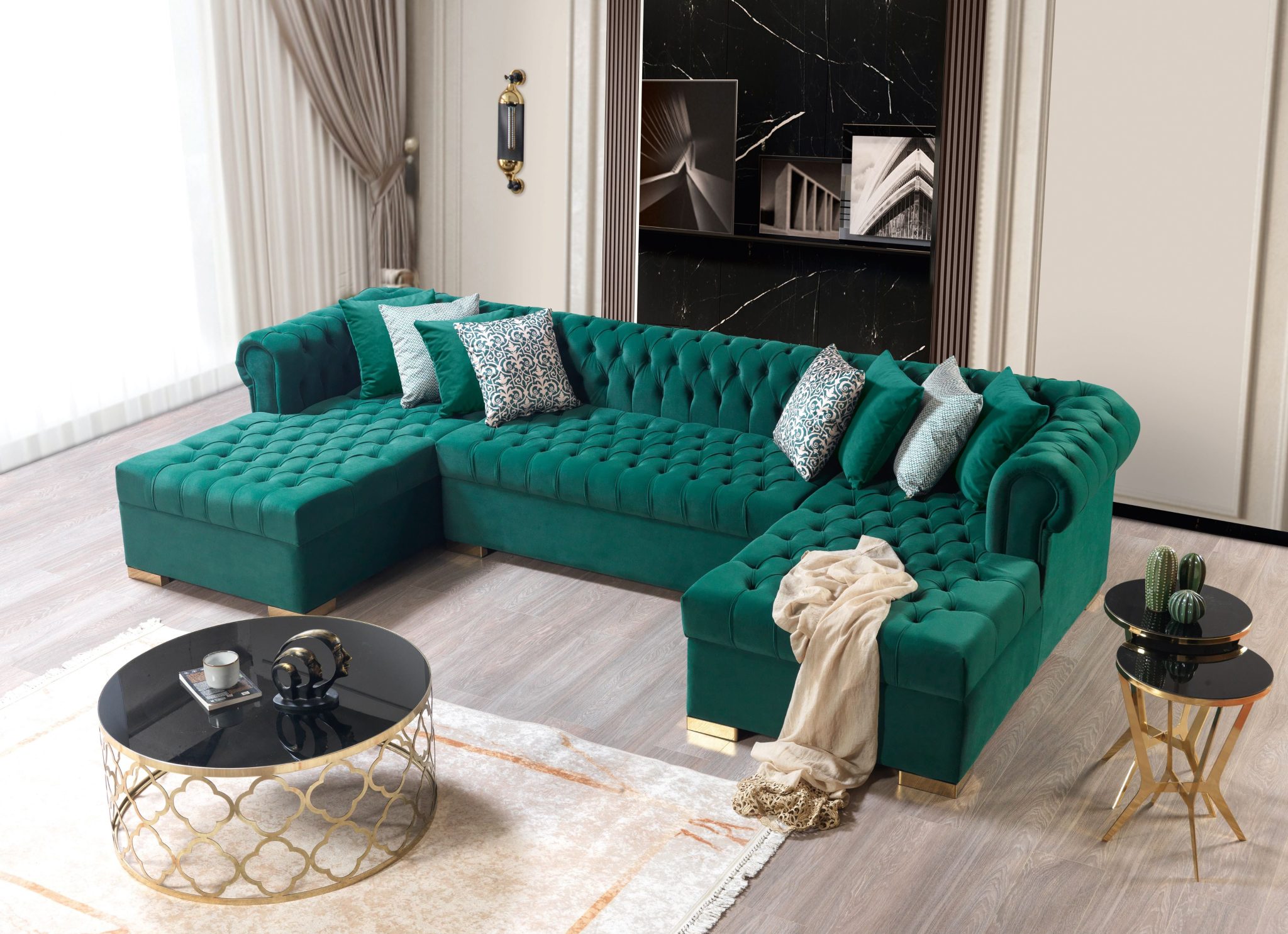 Lauren Green Velvet Double Chaise 136" Sectional - Image 6