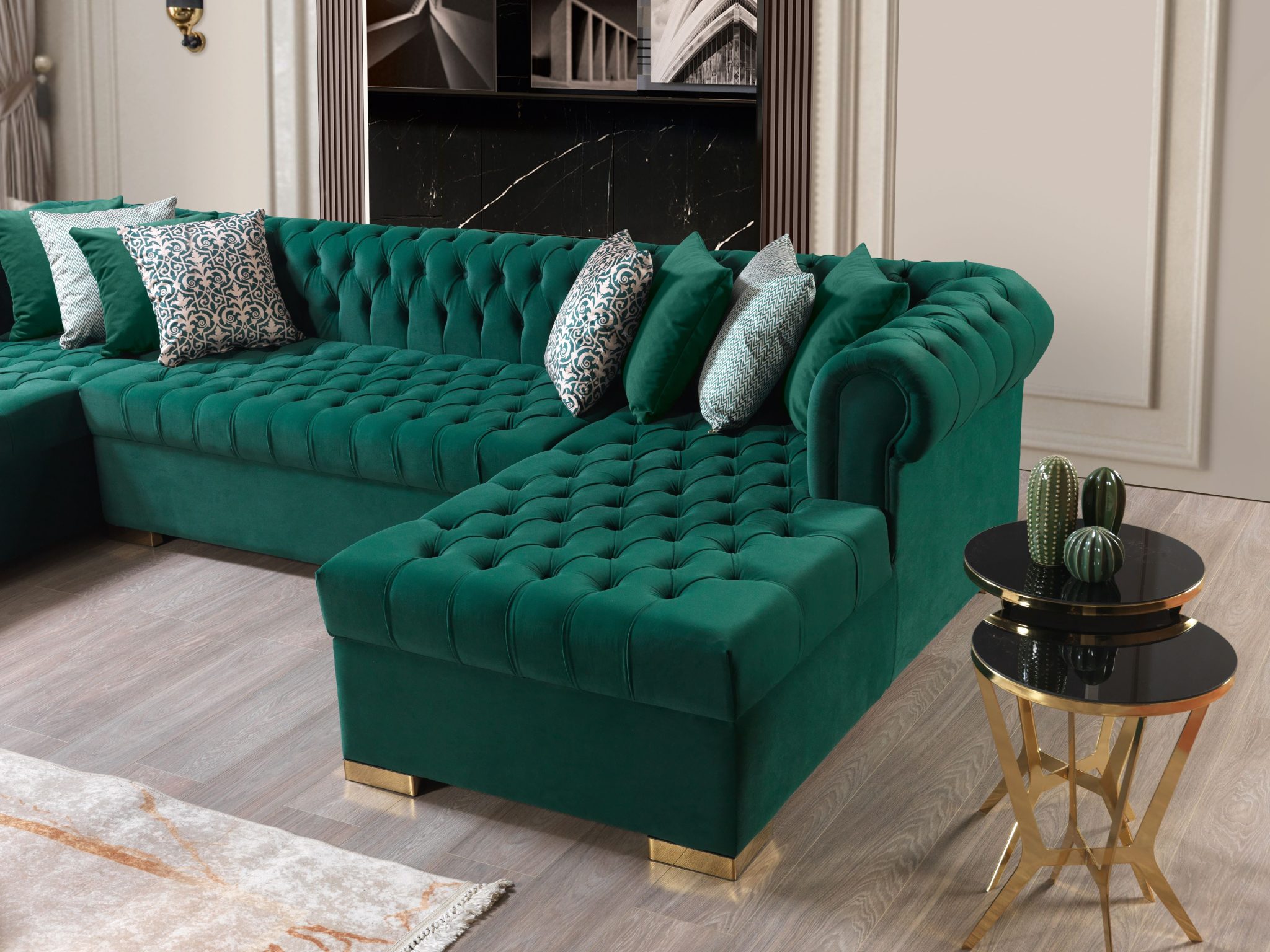 Lauren Green Velvet Double Chaise 136" Sectional - Image 10
