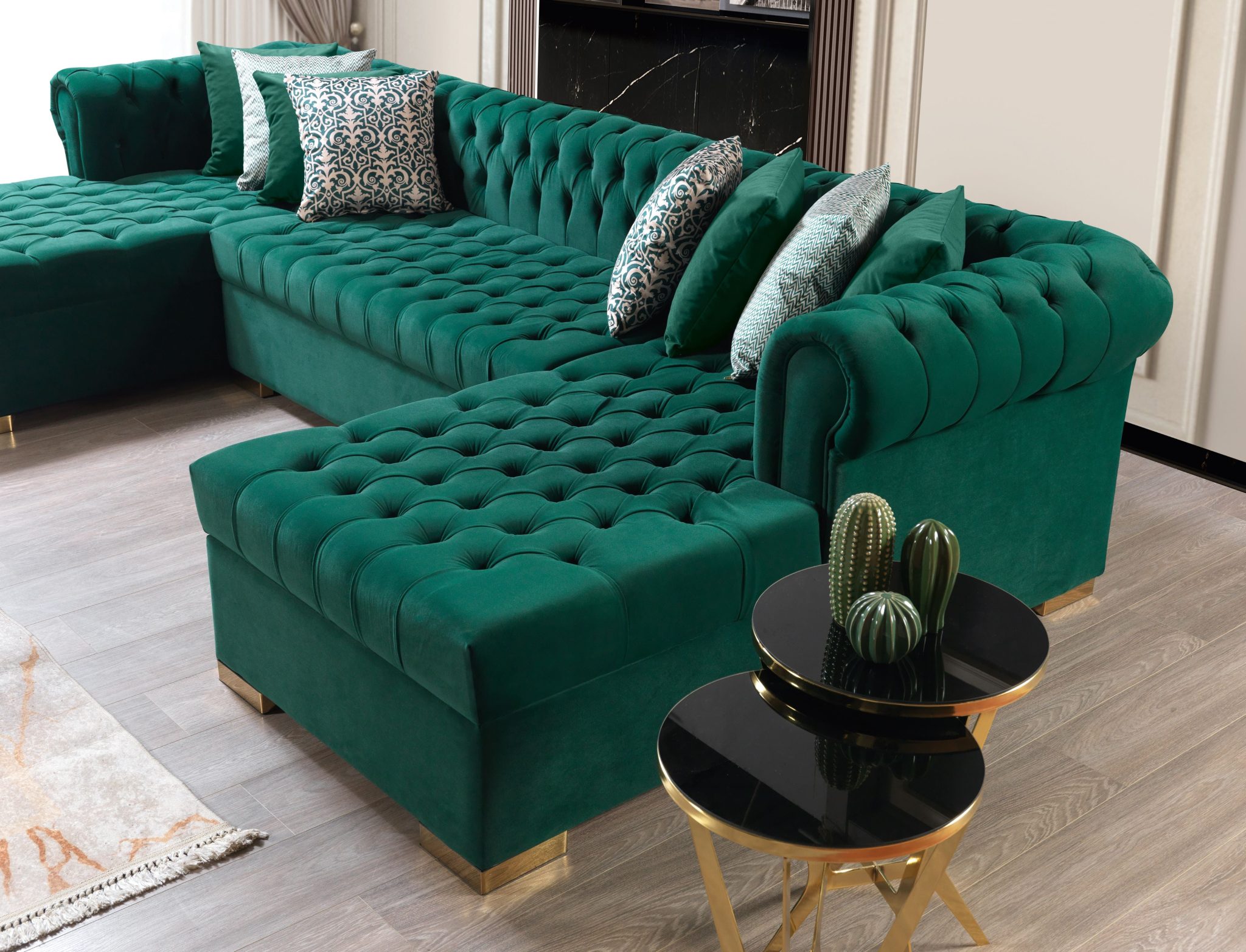 Lauren Green Velvet Double Chaise 136" Sectional - Image 9