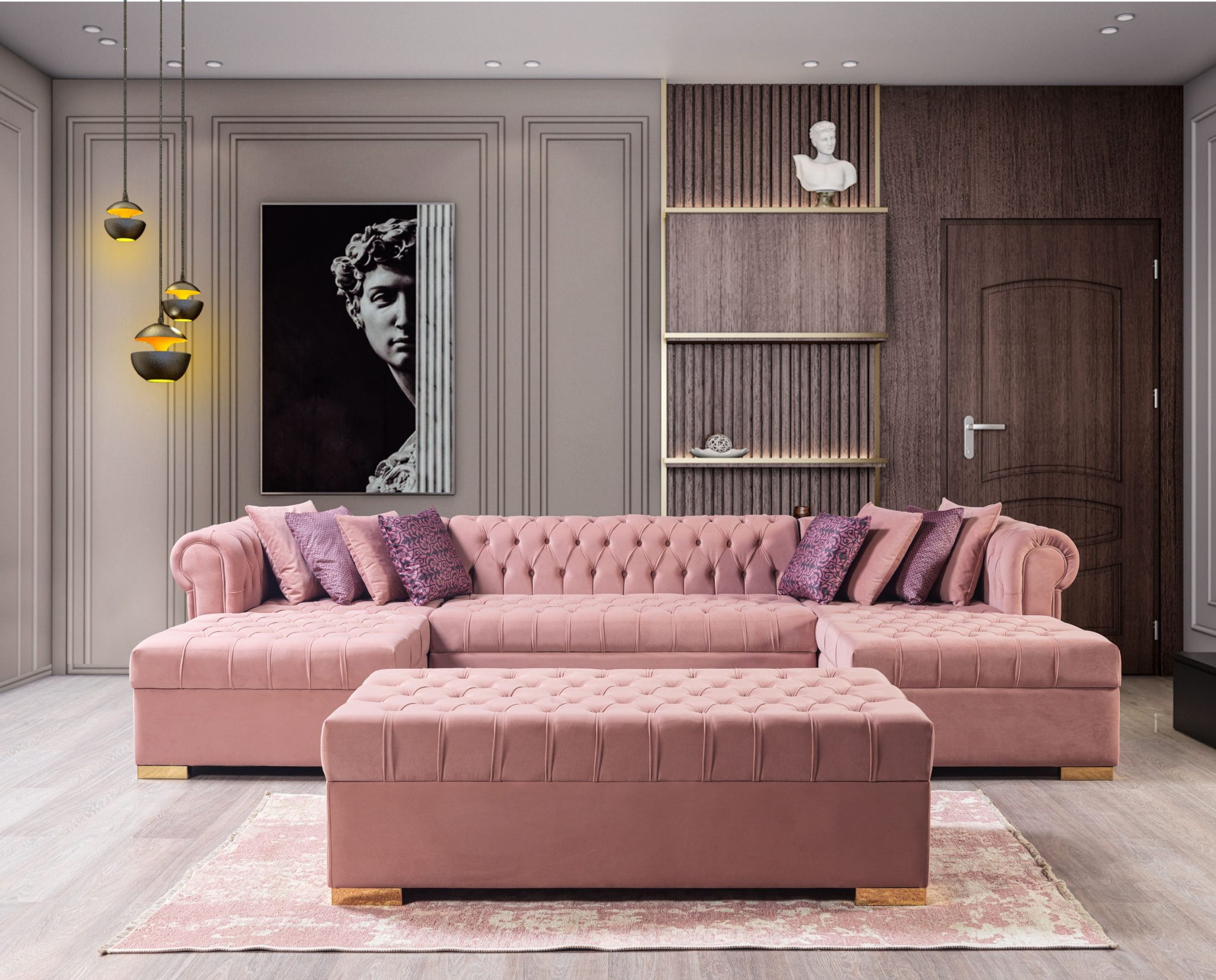 Lauren Pink Velvet Double Chaise 136" Sectional - Image 5