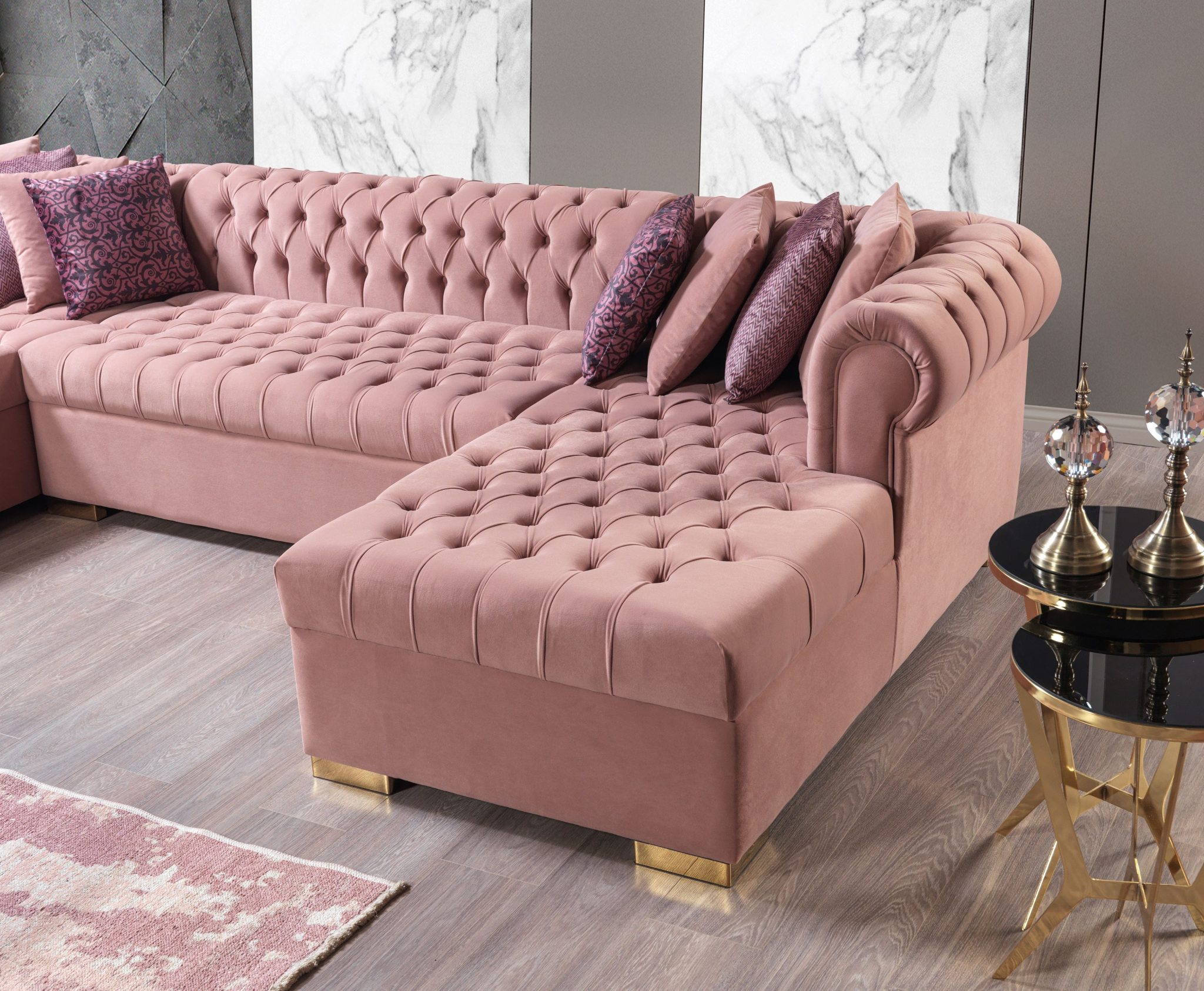 Lauren Pink Velvet Double Chaise 136" Sectional - Image 10