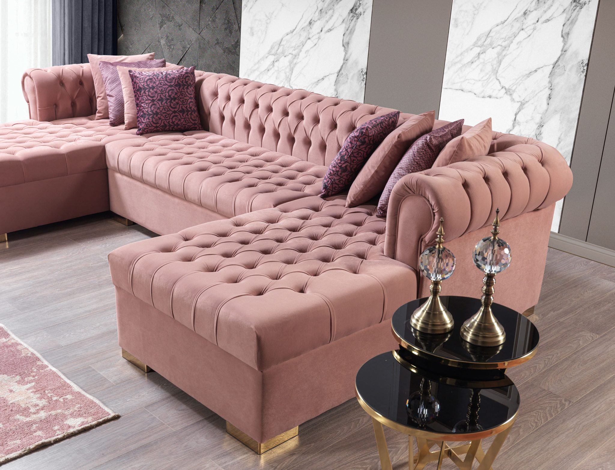 Lauren Pink Velvet Double Chaise 136" Sectional - Image 9