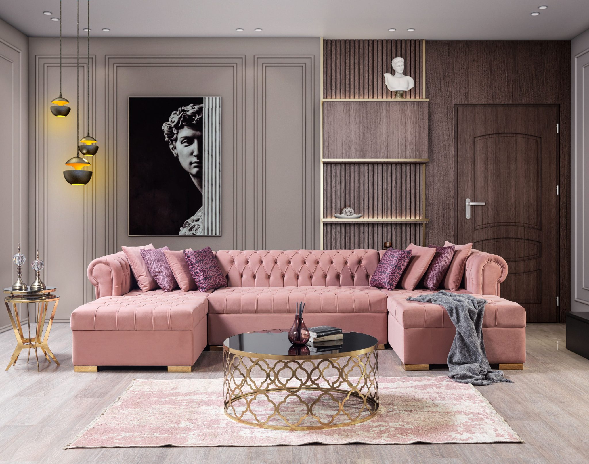 Lauren Pink Velvet Double Chaise 136" Sectional - Image 3