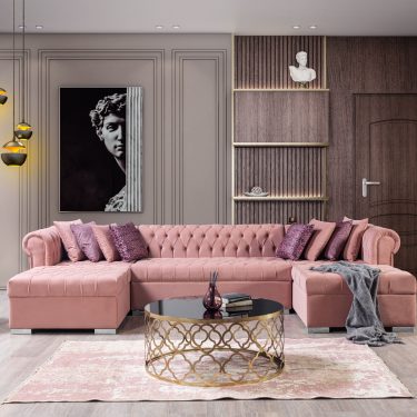 Lauren Pink Velvet Double Chaise 136" Sectional