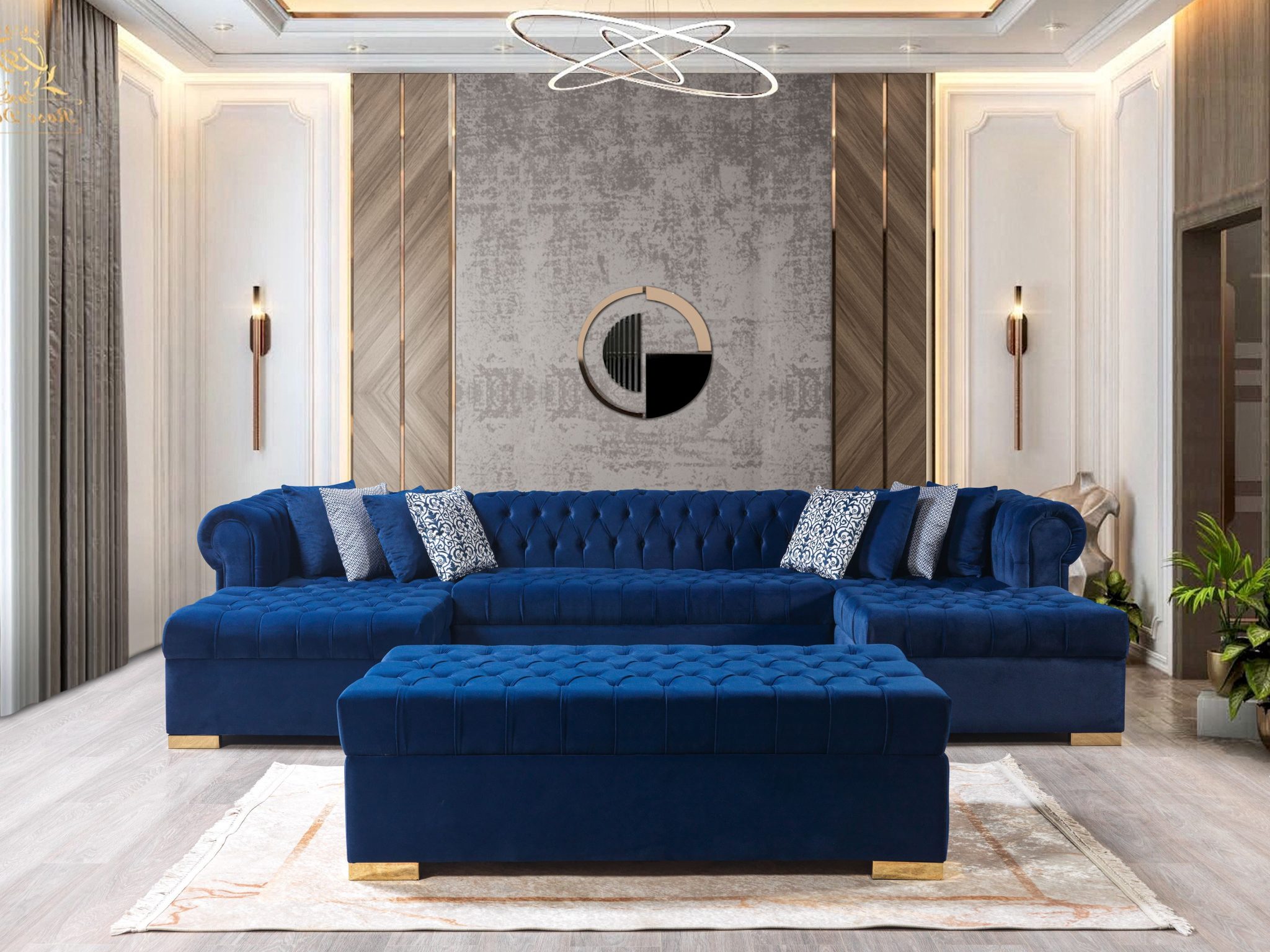 Lauren Navy Velvet Double Chaise 136" Sectional - Image 5