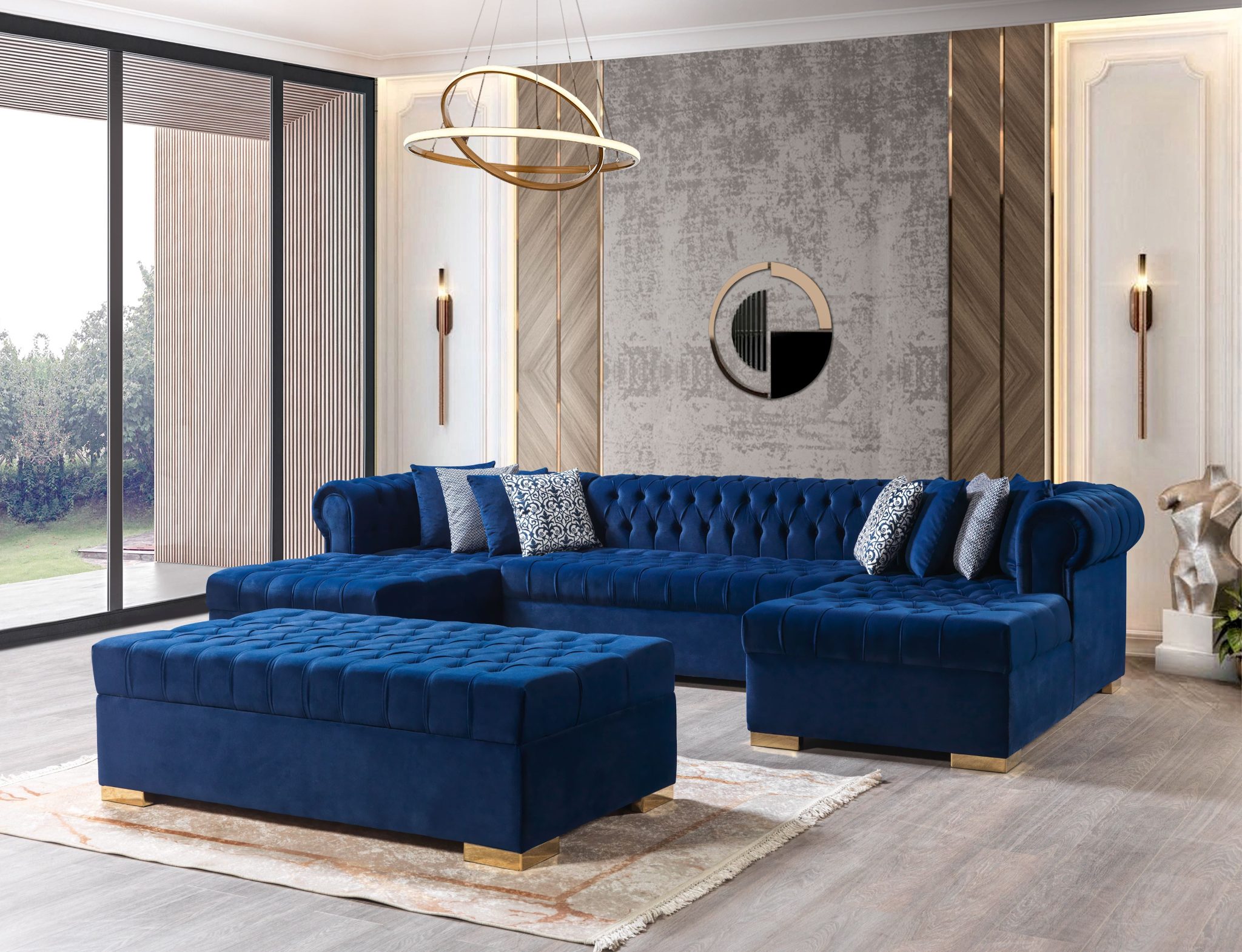Lauren Navy Velvet Double Chaise 136" Sectional - Image 4