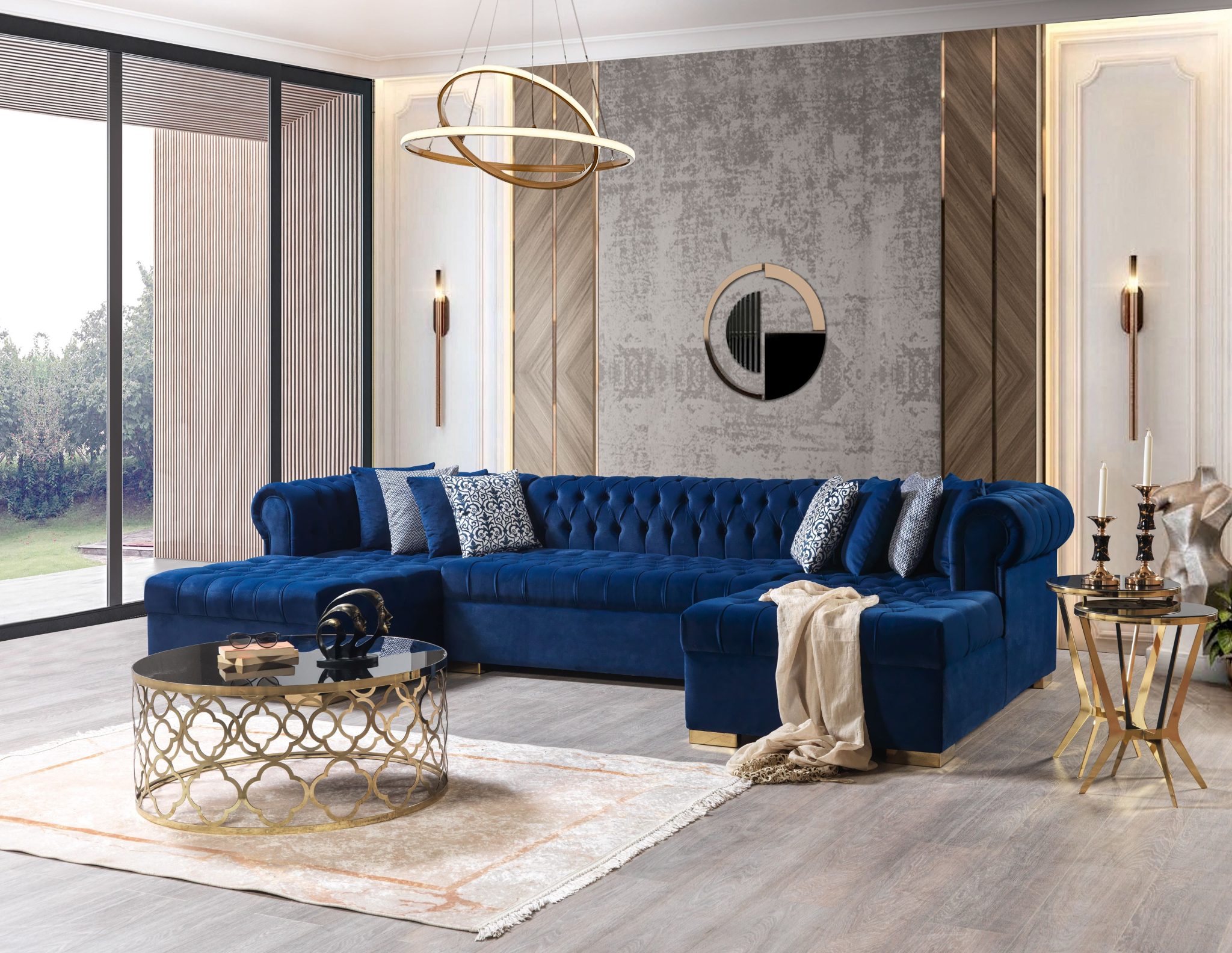 Lauren Navy Velvet Double Chaise 136" Sectional - Image 2