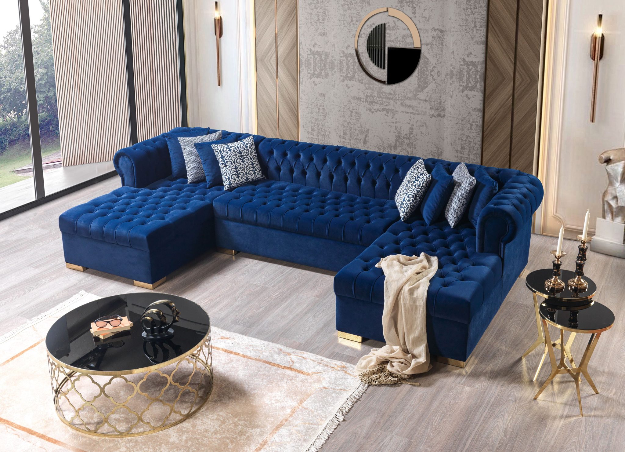Lauren Navy Velvet Double Chaise 136" Sectional - Image 6