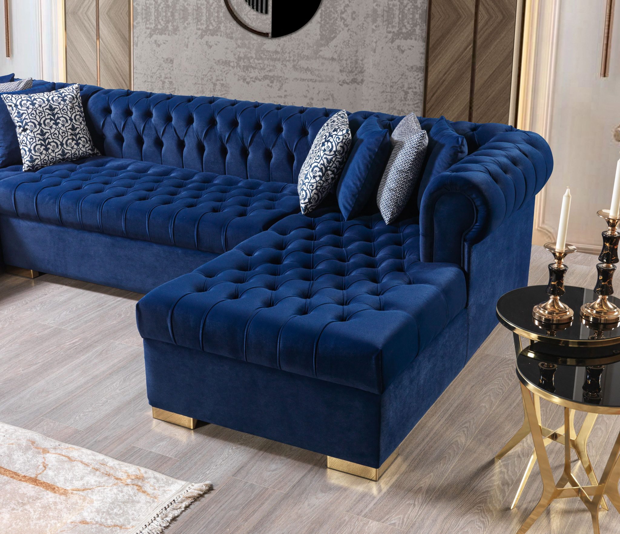 Lauren Navy Velvet Double Chaise 136" Sectional - Image 10