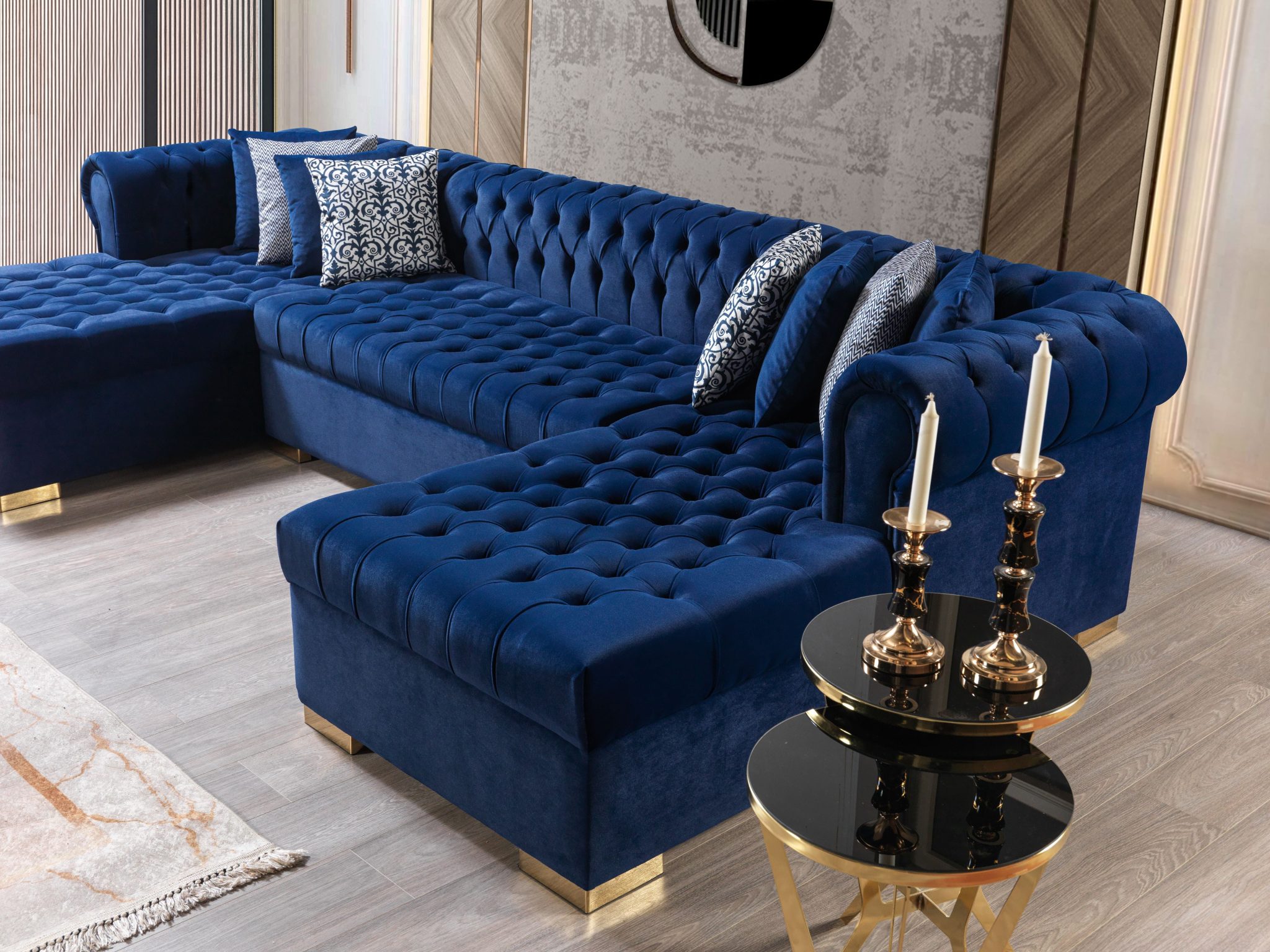 Lauren Navy Velvet Double Chaise 136" Sectional - Image 9